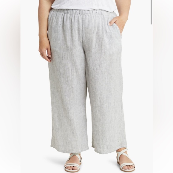 Eileen Fisher Organic Linen Crop Wide Leg Pants Striped - Picture 1 of 5
